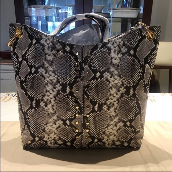 Michael Kors Astor Studded Leather Carryall Large Satchel Bag Snakeskin - Picture 5 of 8